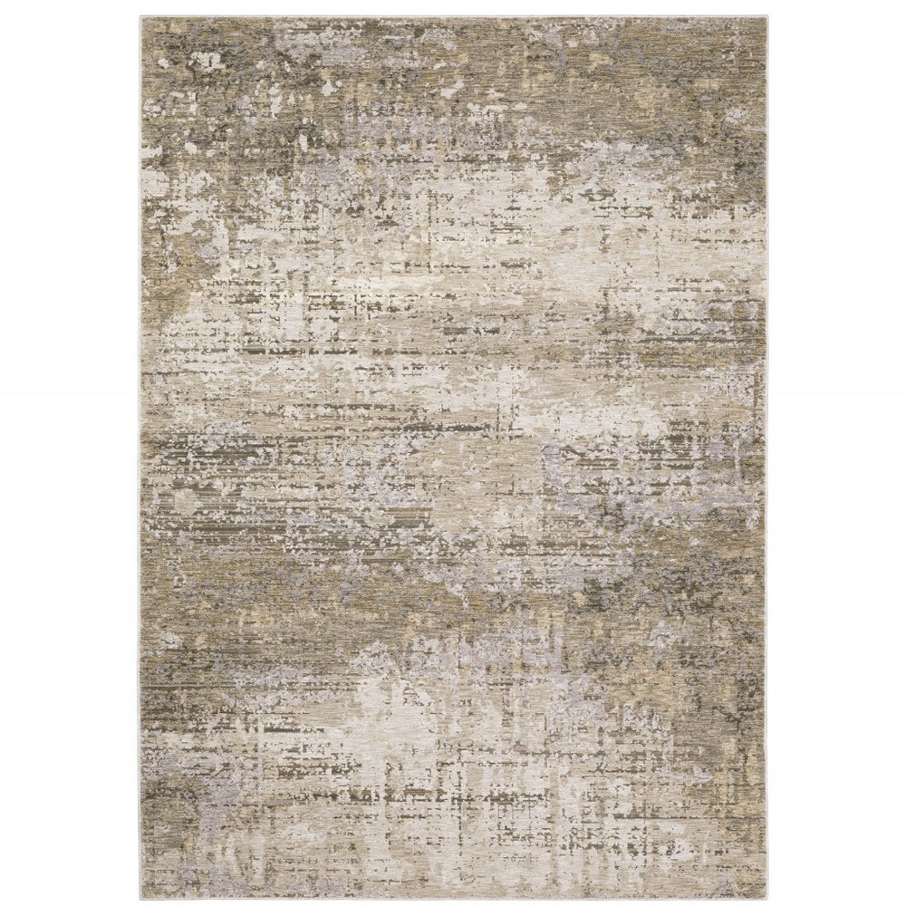 2' X 8' Beige Grey Ivory Tan And Brown Abstract Power Loom Stain Resistant Runner Rug