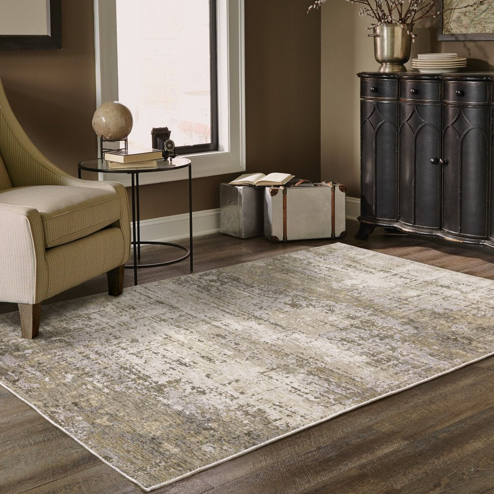 2' X 8' Beige Grey Ivory Tan And Brown Abstract Power Loom Stain Resistant Runner Rug