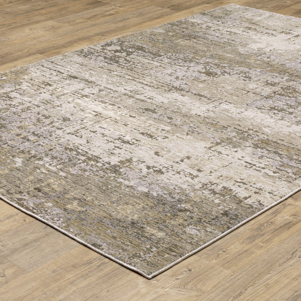 2' X 8' Beige Grey Ivory Tan And Brown Abstract Power Loom Stain Resistant Runner Rug