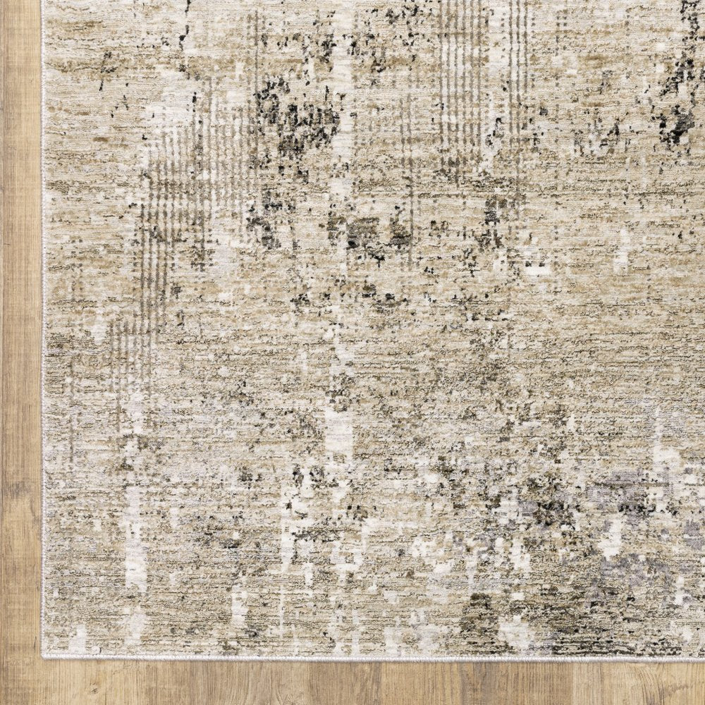 2' X 8' Beige Grey Ivory Tan And Brown Abstract Power Loom Stain Resistant Runner Rug