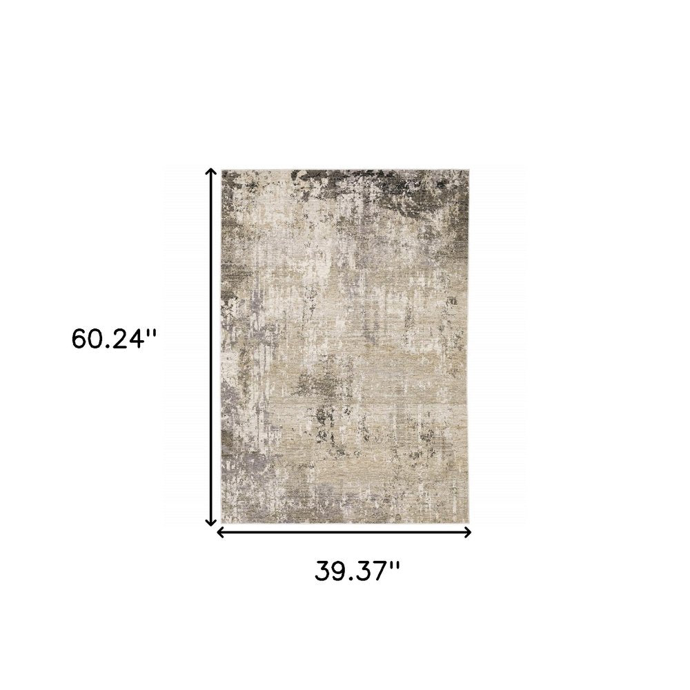 2' X 8' Beige Grey Ivory Tan And Brown Abstract Power Loom Stain Resistant Runner Rug