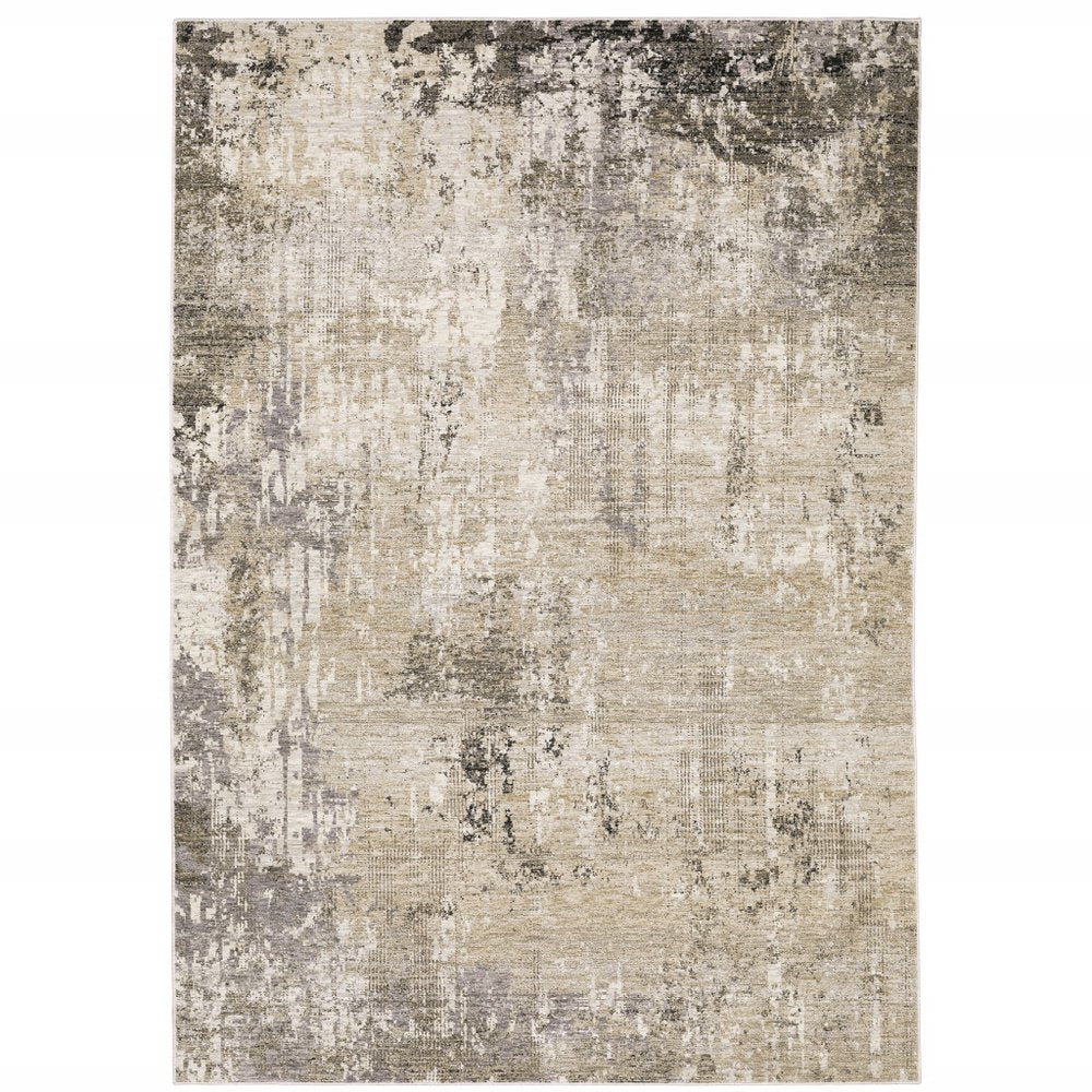 2' X 8' Beige Grey Ivory Tan And Brown Abstract Power Loom Stain Resistant Runner Rug
