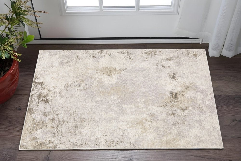 2' X 8' Beige Ivory Tan Grey And Brown Abstract Power Loom Stain Resistant Runner Rug