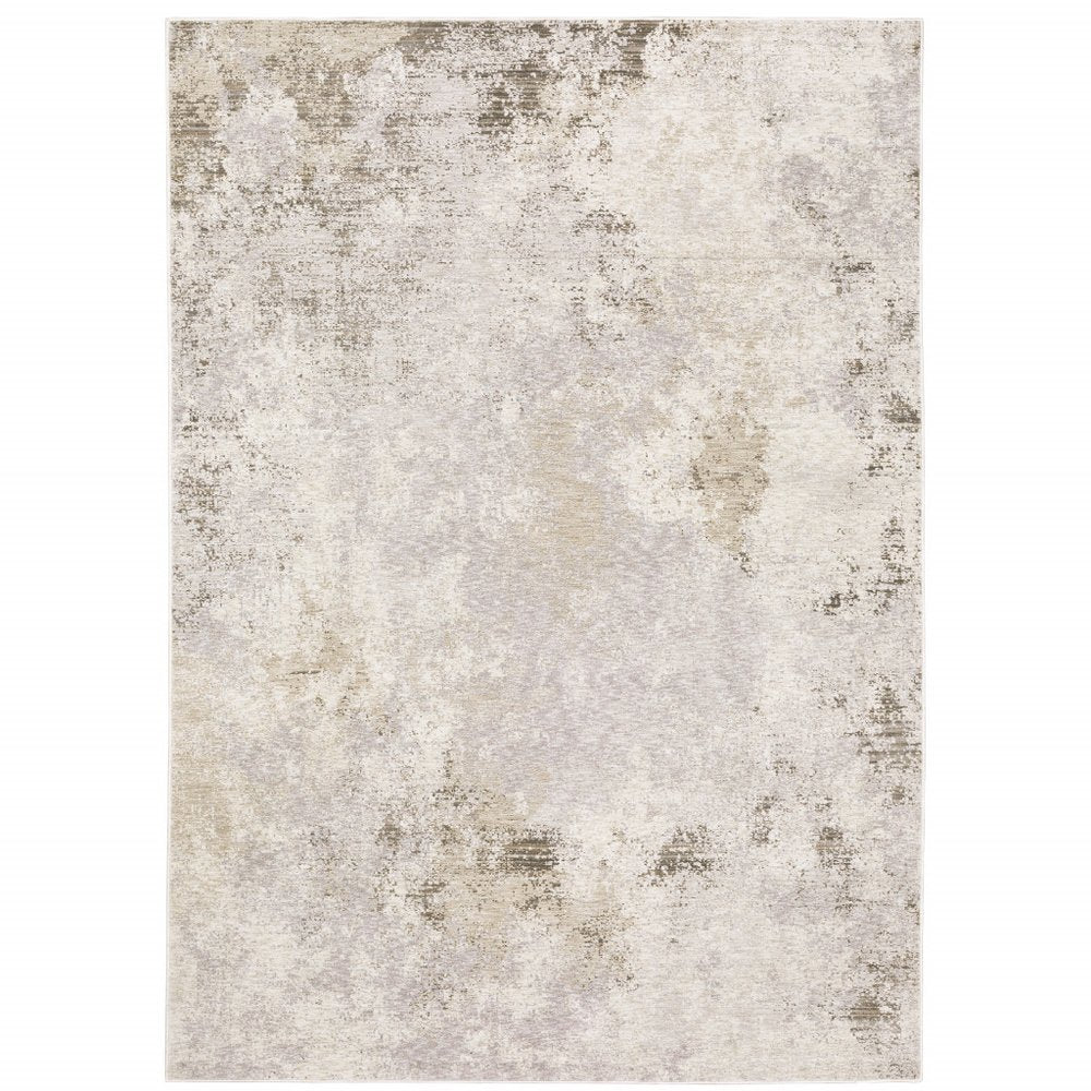2' X 8' Beige Ivory Tan Grey And Brown Abstract Power Loom Stain Resistant Runner Rug