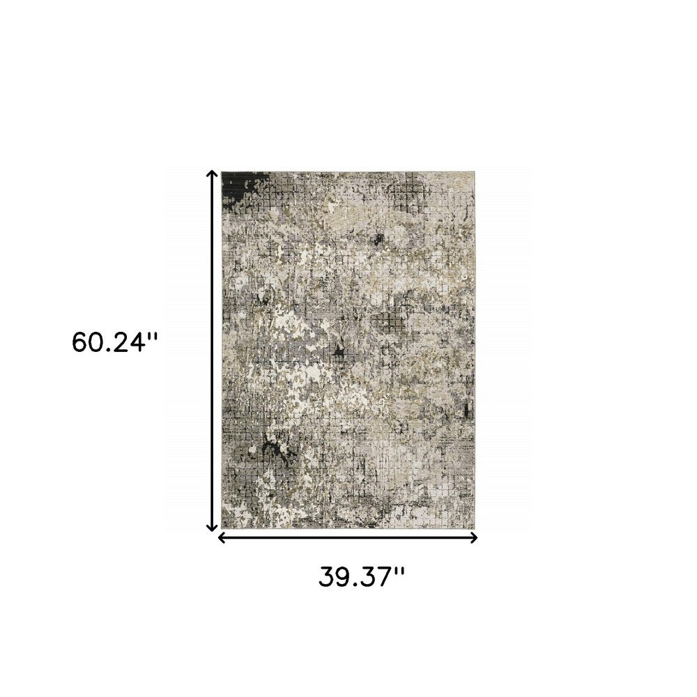 2' X 8' Grey Ivory Beige Charcoal Black Tan And Brown Abstract Power Loom Stain Resistant Runner Rug