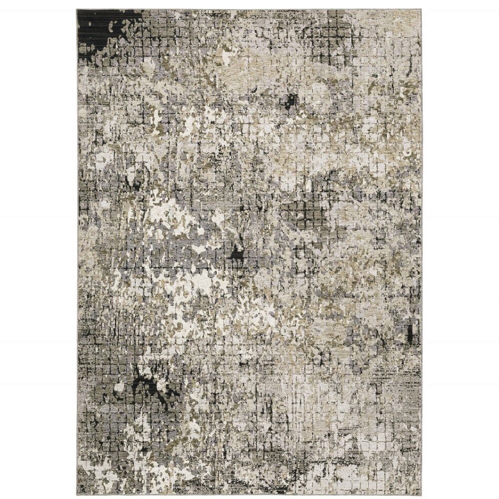 2' X 8' Grey Ivory Beige Charcoal Black Tan And Brown Abstract Power Loom Stain Resistant Runner Rug