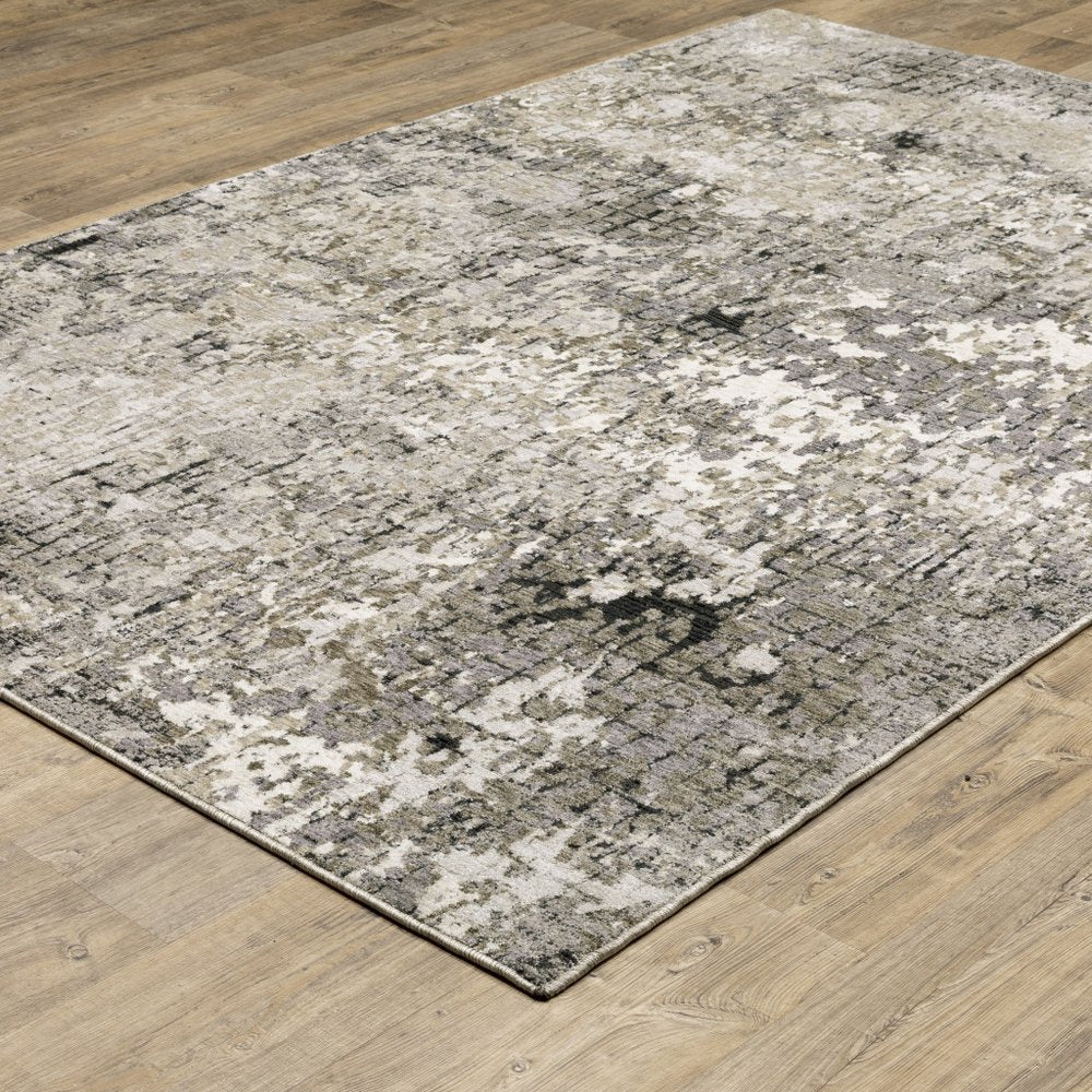 2' X 8' Grey Ivory Beige Charcoal Black Tan And Brown Abstract Power Loom Stain Resistant Runner Rug