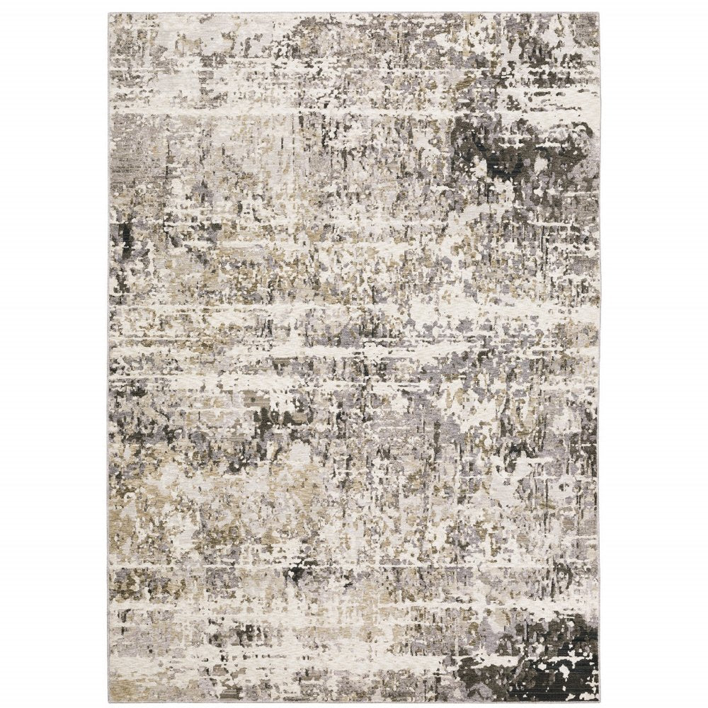 2' X 8' Grey Ivory Beige Charcoal Black Tan And Brown Abstract Power Loom Stain Resistant Runner Rug