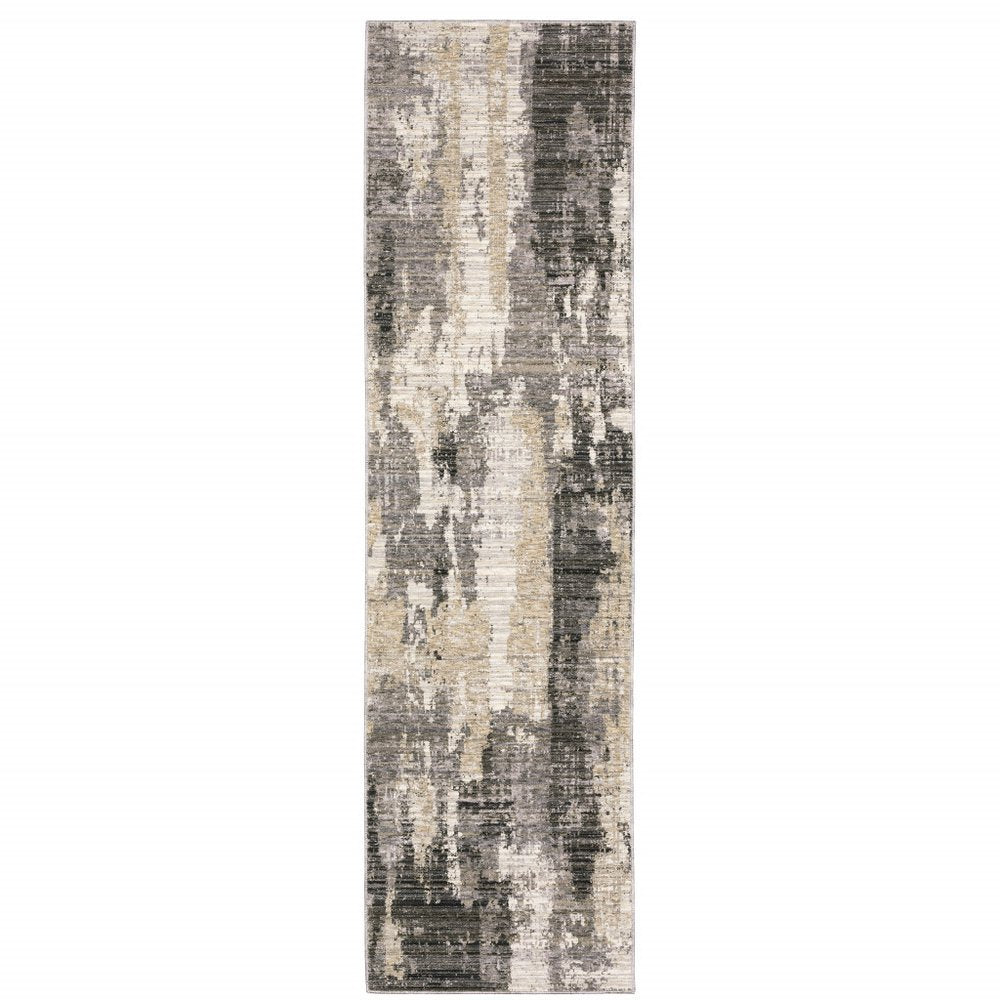 6' X 9' Grey Beige Charcoal Brown Tan And Ivory Abstract Power Loom Stain Resistant Area Rug