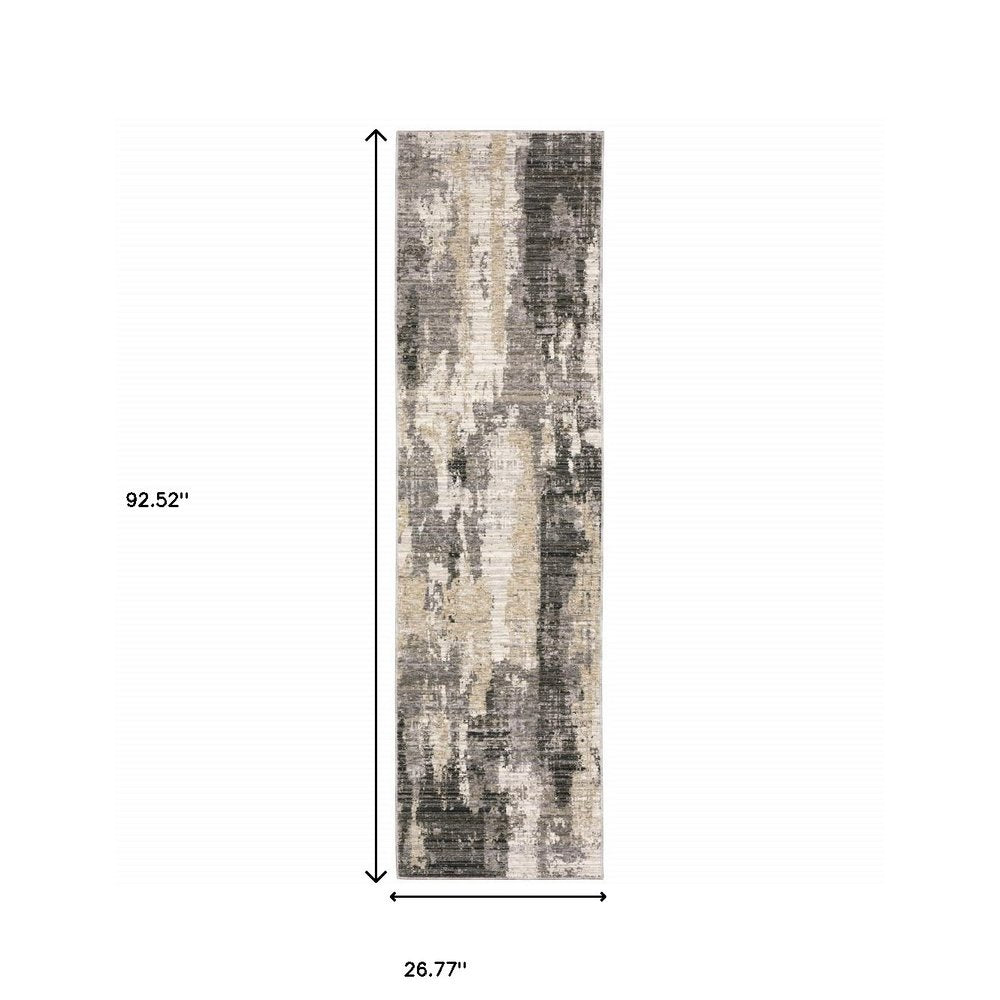 6' X 9' Grey Beige Charcoal Brown Tan And Ivory Abstract Power Loom Stain Resistant Area Rug