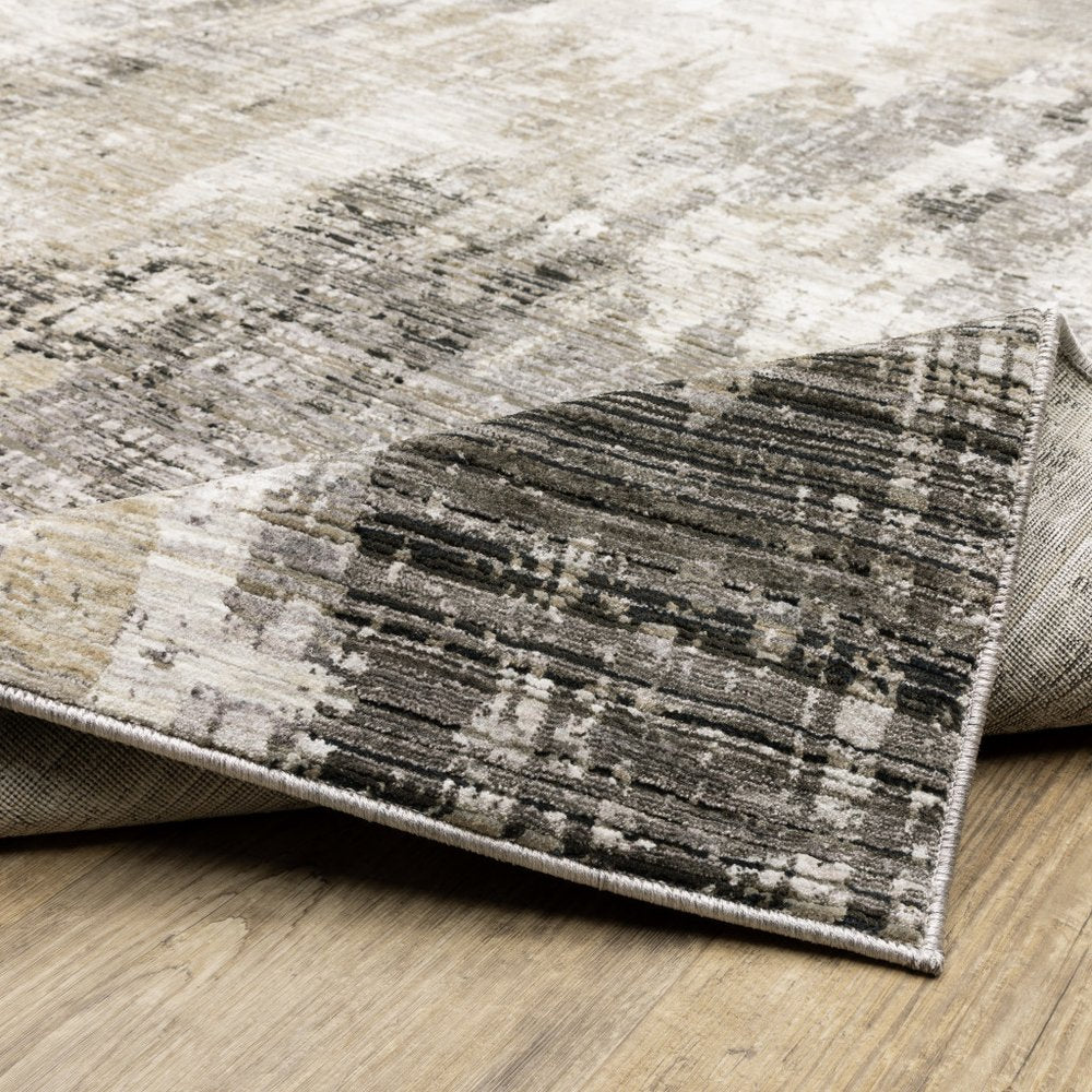6' X 9' Grey Beige Charcoal Brown Tan And Ivory Abstract Power Loom Stain Resistant Area Rug