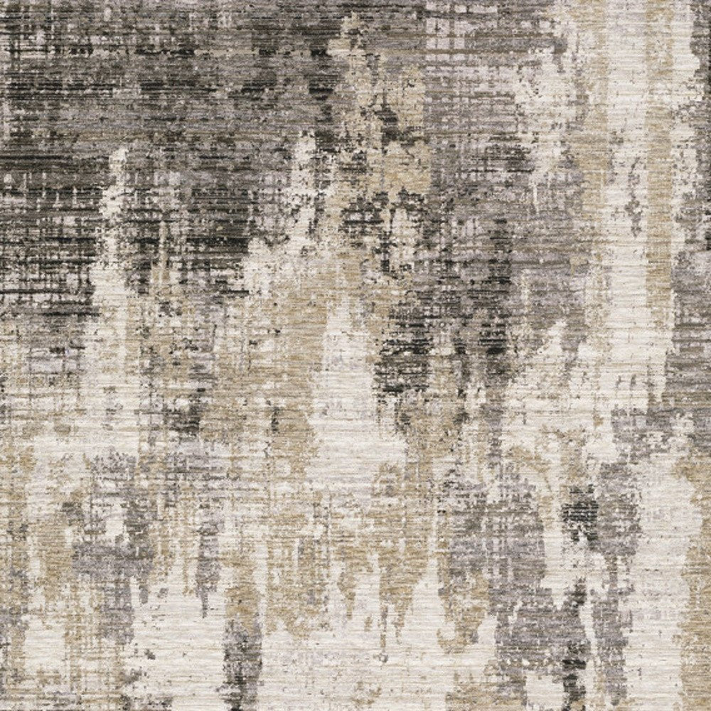 6' X 9' Grey Beige Charcoal Brown Tan And Ivory Abstract Power Loom Stain Resistant Area Rug