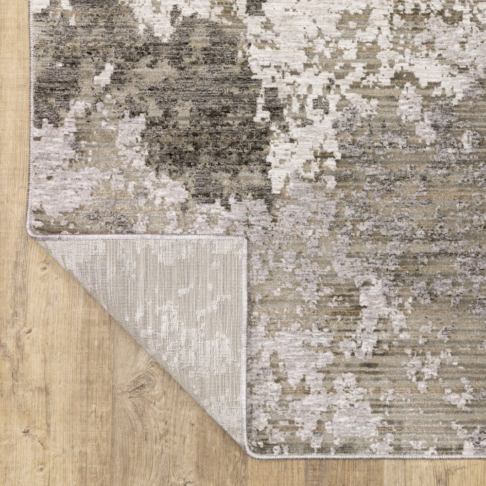 2' X 8' Grey Ivory Beige Tan Brown And Black Abstract Power Loom Stain Resistant Runner Rug