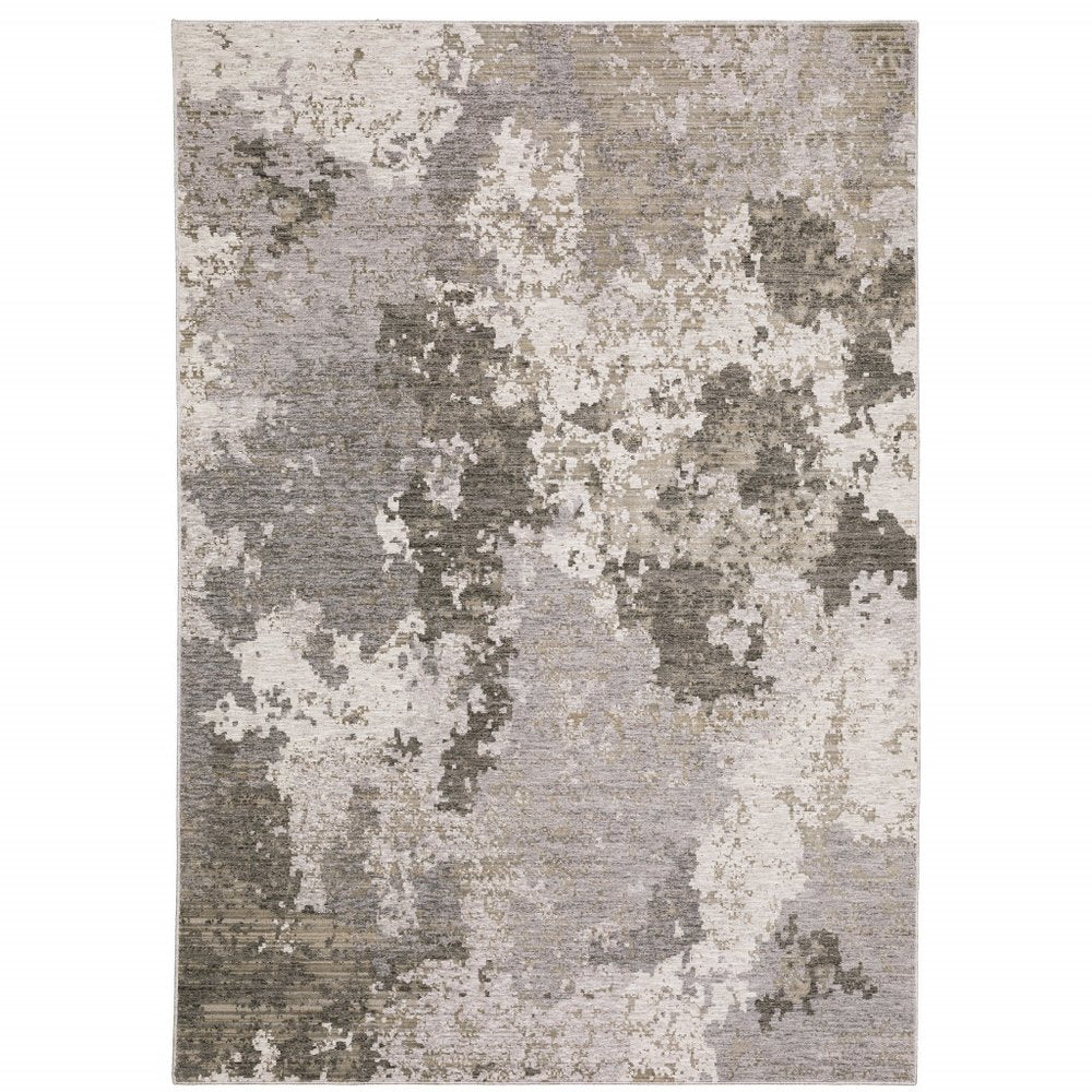2' X 8' Grey Ivory Beige Tan Brown And Black Abstract Power Loom Stain Resistant Runner Rug
