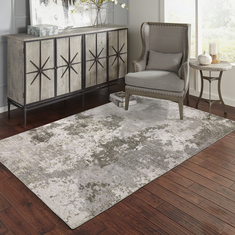2' X 8' Grey Ivory Beige Tan Brown And Black Abstract Power Loom Stain Resistant Runner Rug