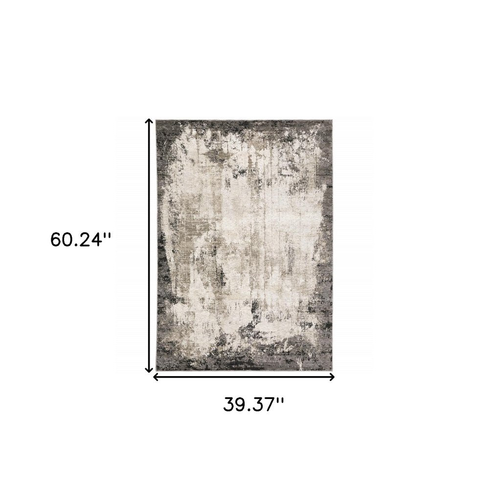 2' X 8' Grey Ivory Charcoal Tan Black And Beige Abstract Power Loom Stain Resistant Runner Rug