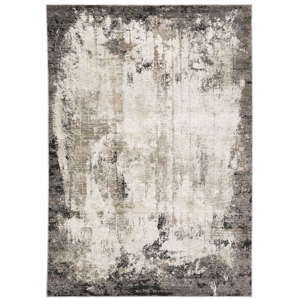 2' X 8' Grey Ivory Charcoal Tan Black And Beige Abstract Power Loom Stain Resistant Runner Rug