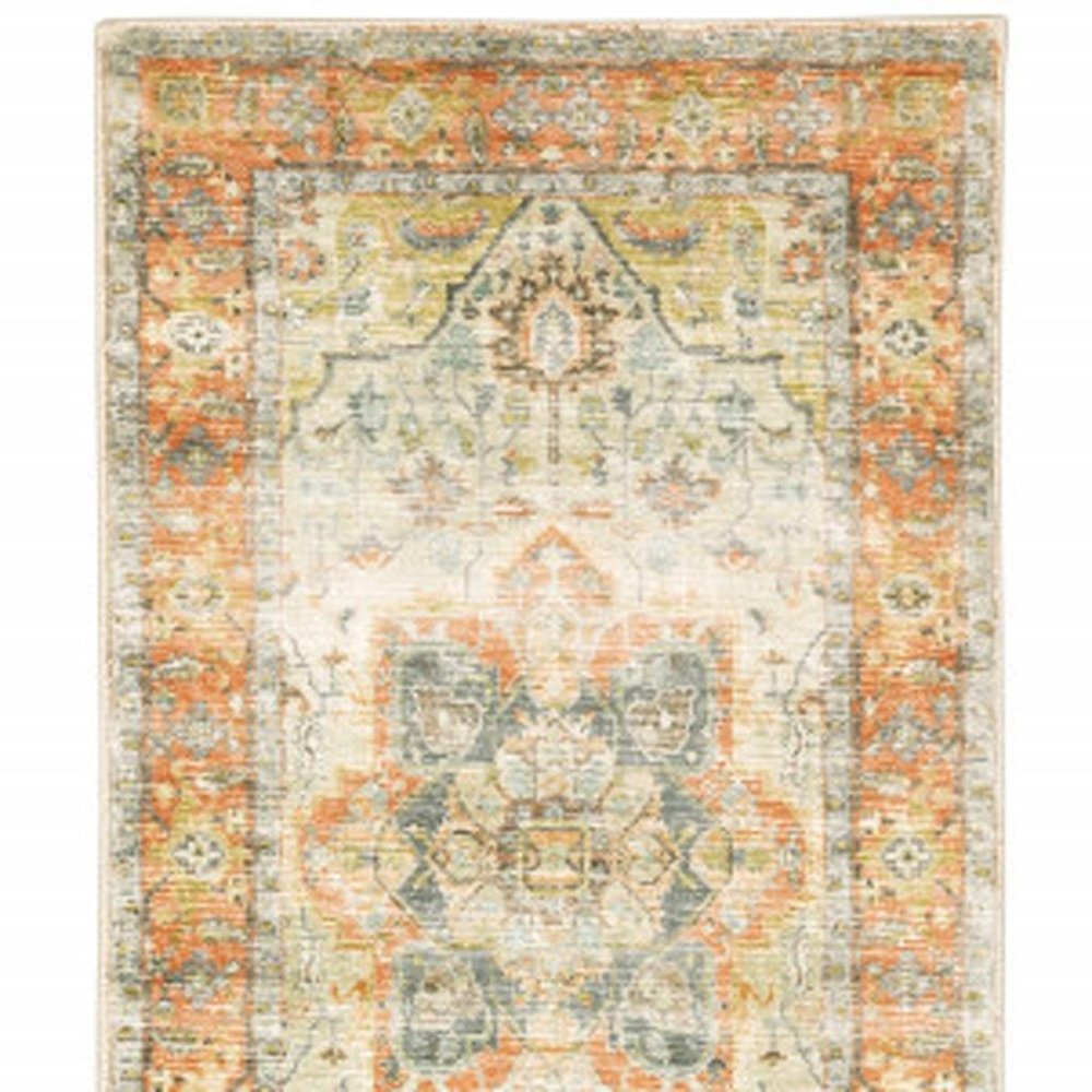8' X 10' Grey Blue And Ivory Oriental Power Loom Stain Resistant Area Rug