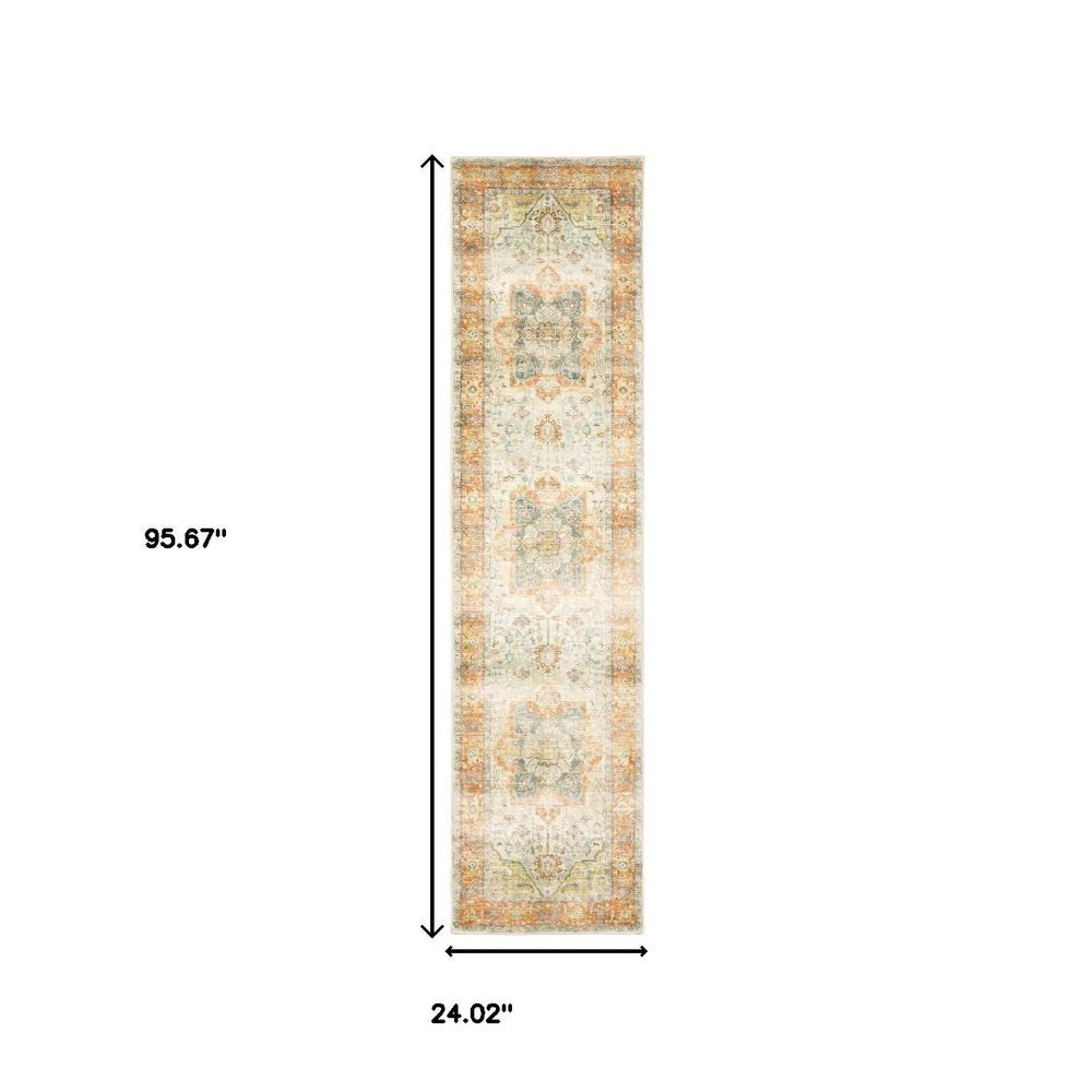 8' X 10' Grey Blue And Ivory Oriental Power Loom Stain Resistant Area Rug