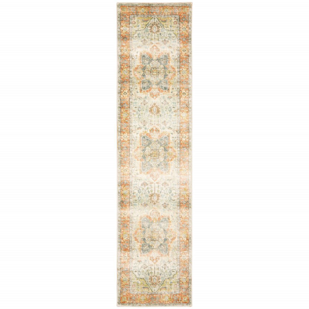 8' X 10' Grey Blue And Ivory Oriental Power Loom Stain Resistant Area Rug