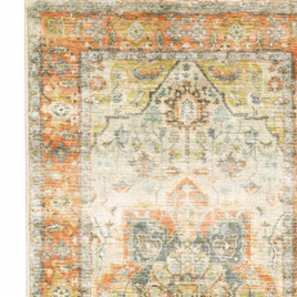 8' X 10' Grey Blue And Ivory Oriental Power Loom Stain Resistant Area Rug