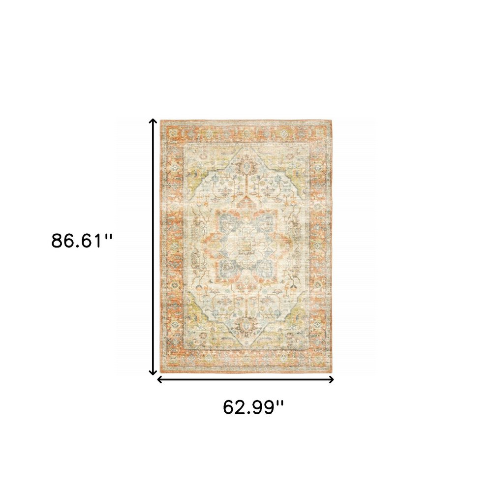 8' X 10' Grey Blue And Ivory Oriental Power Loom Stain Resistant Area Rug