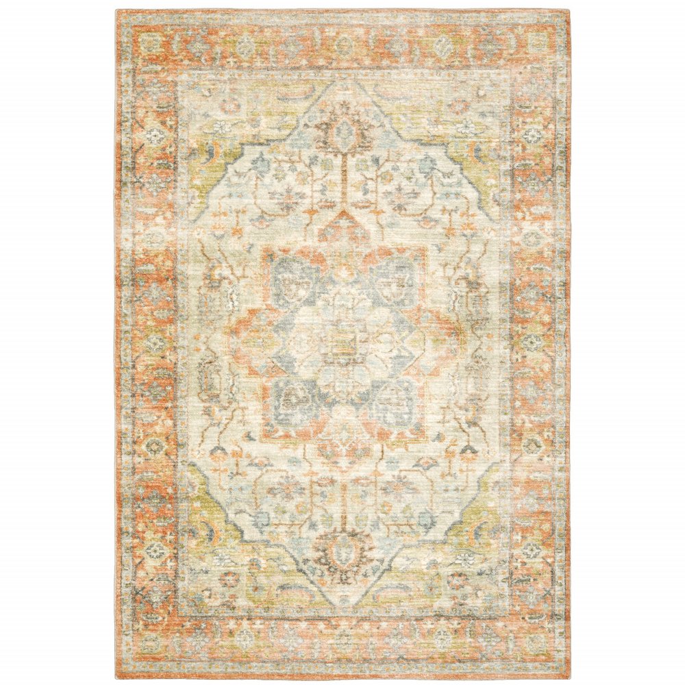 8' X 10' Grey Blue And Ivory Oriental Power Loom Stain Resistant Area Rug