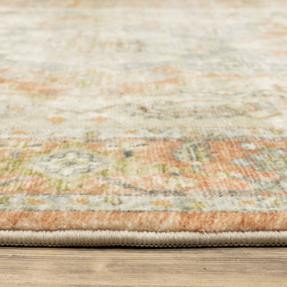 8' X 10' Grey Blue And Ivory Oriental Power Loom Stain Resistant Area Rug