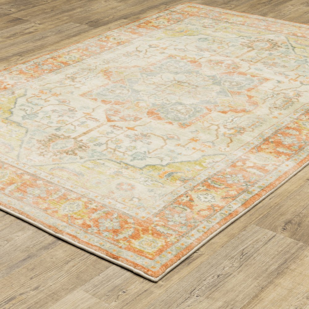 8' X 10' Grey Blue And Ivory Oriental Power Loom Stain Resistant Area Rug