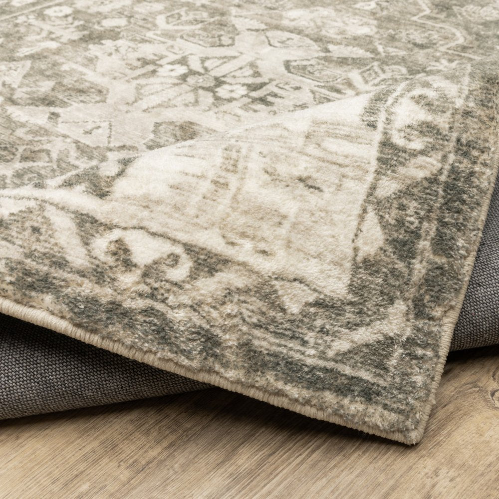 8' Gray and Ivory Oriental Power Loom Runner Rug