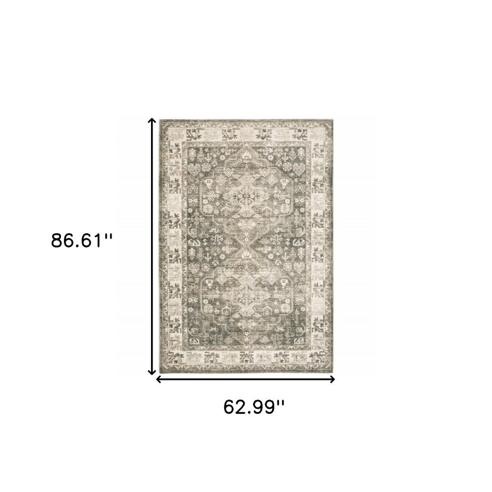 8' Gray and Ivory Oriental Power Loom Runner Rug
