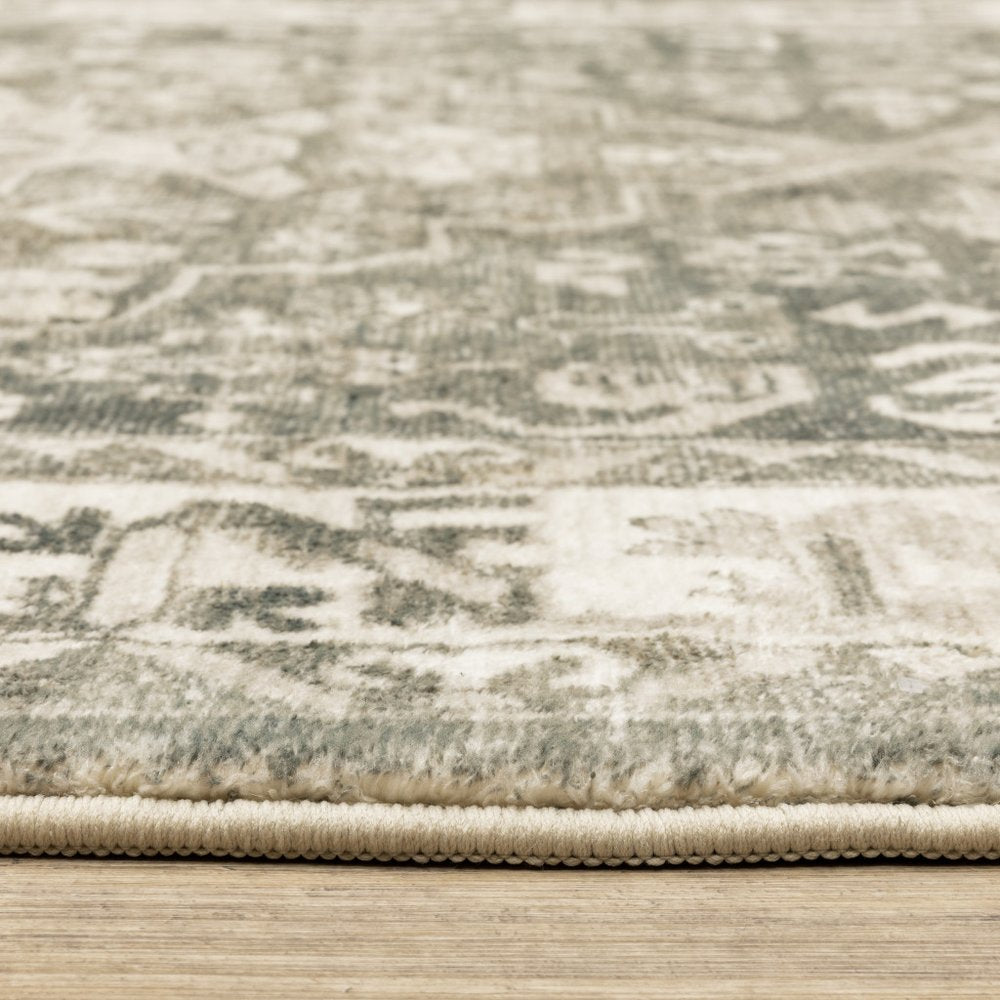 8' Gray and Ivory Oriental Power Loom Runner Rug