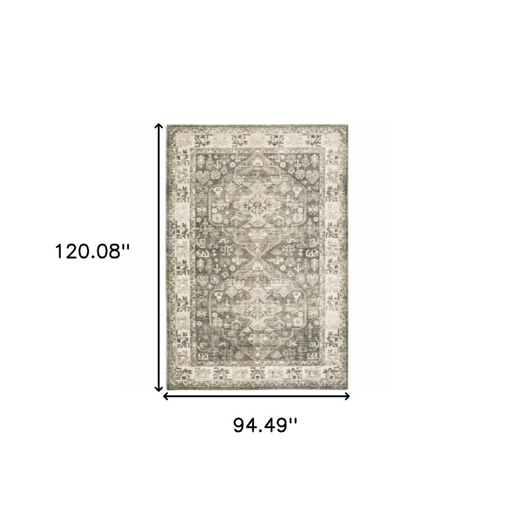 8' Gray and Ivory Oriental Power Loom Runner Rug