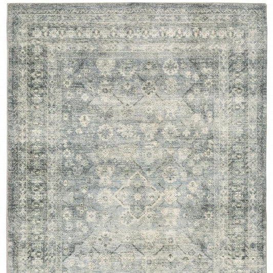 8' X 10' Blue And Ivory Oriental Distressed Area Rug