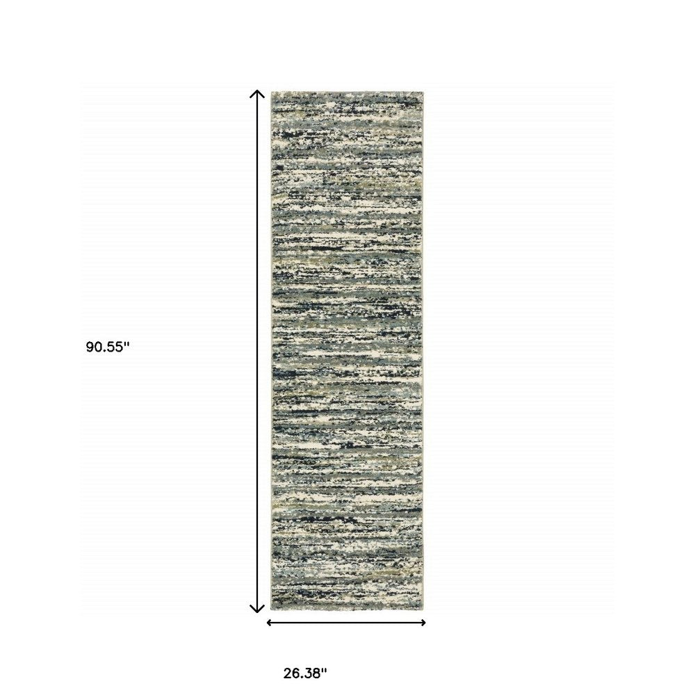 10' X 13' Blue Green Light Blue Grey And Ivory Abstract Power Loom Stain Resistant Area Rug