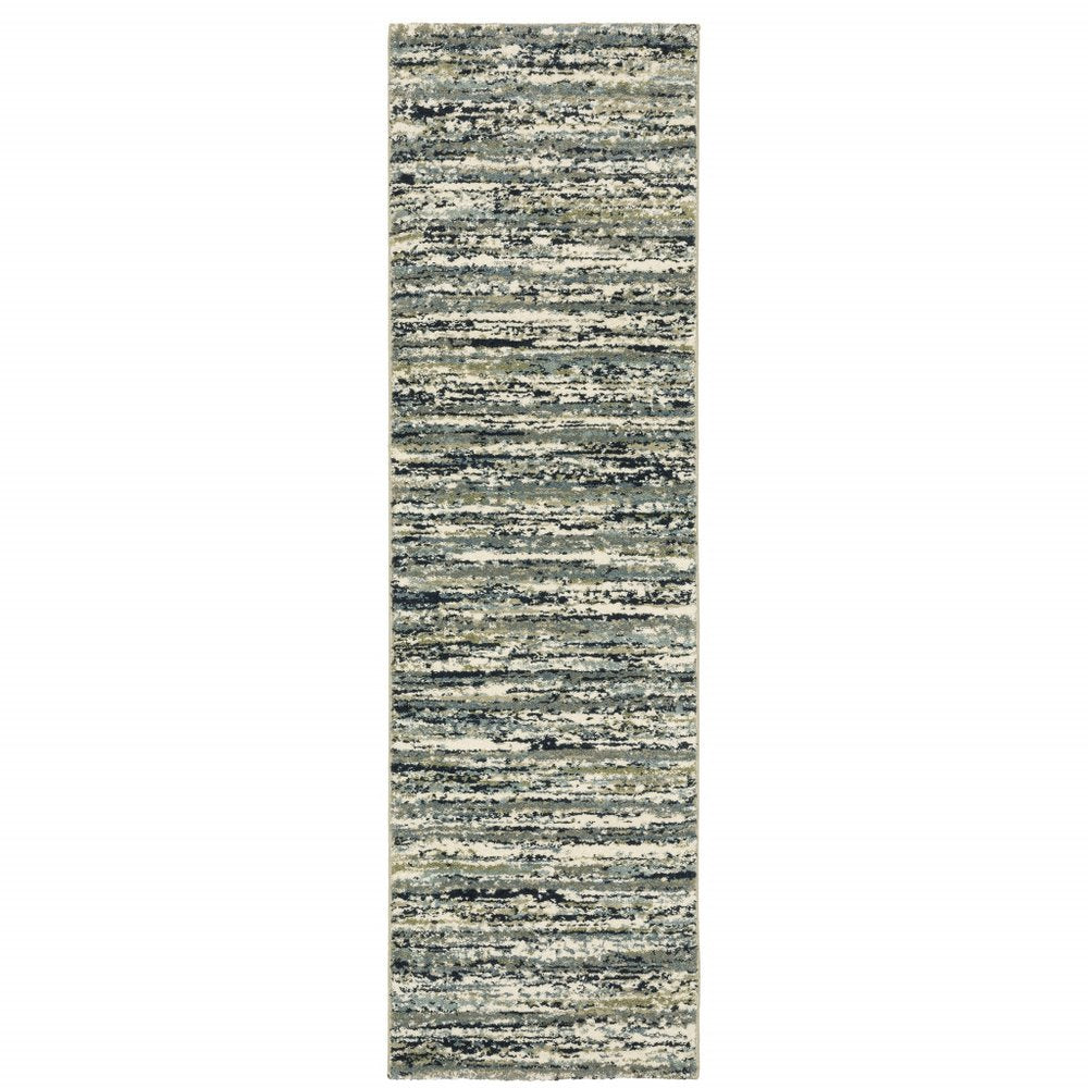 10' X 13' Blue Green Light Blue Grey And Ivory Abstract Power Loom Stain Resistant Area Rug