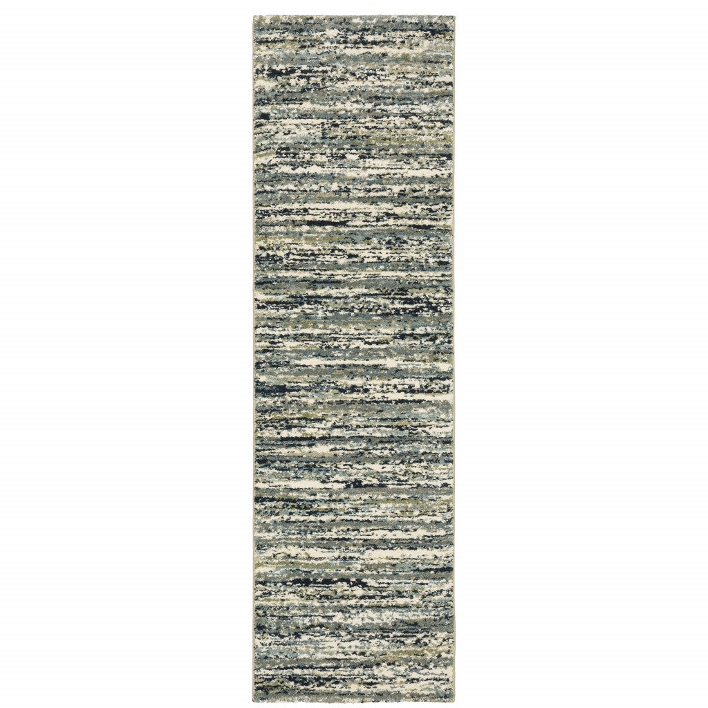 10' X 13' Blue Green Light Blue Grey And Ivory Abstract Power Loom Stain Resistant Area Rug