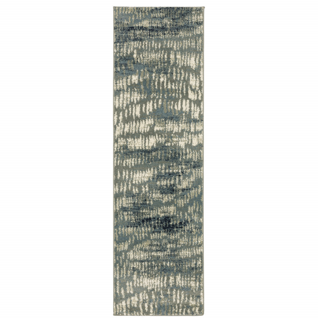 10' X 13' Grey Beige Blue And Light Blue Abstract Power Loom Stain Resistant Area Rug