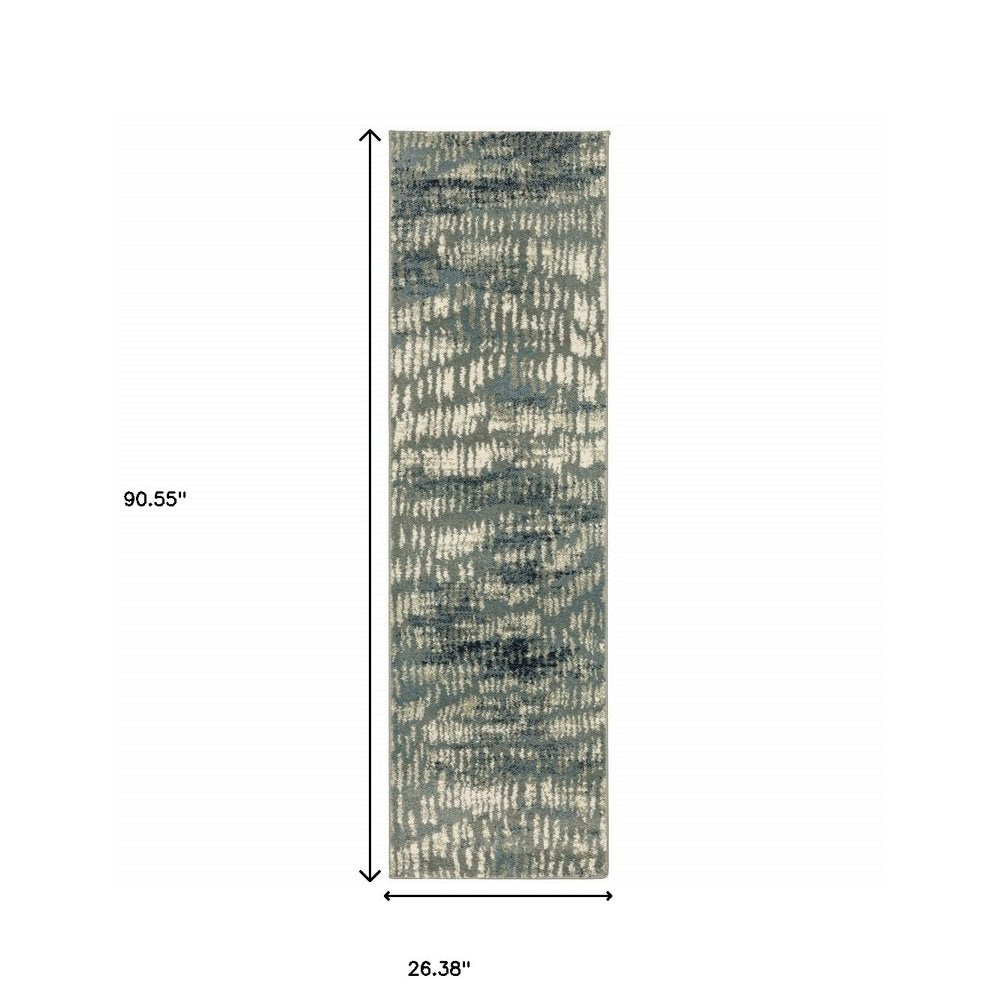 10' X 13' Grey Beige Blue And Light Blue Abstract Power Loom Stain Resistant Area Rug