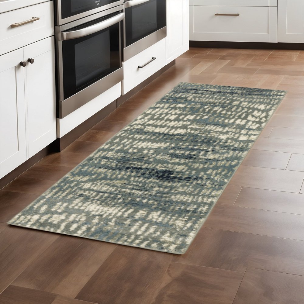 10' X 13' Grey Beige Blue And Light Blue Abstract Power Loom Stain Resistant Area Rug