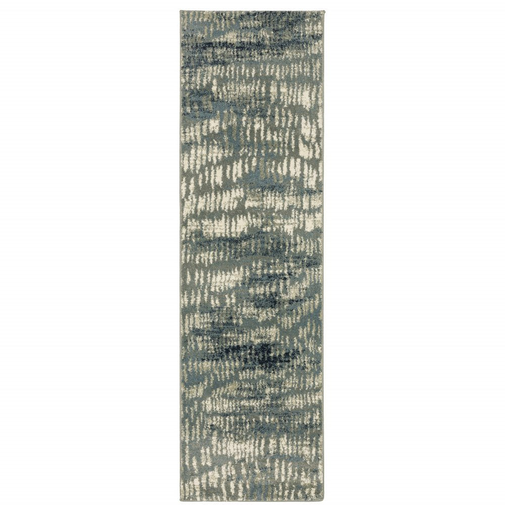 10' X 13' Grey Beige Blue And Light Blue Abstract Power Loom Stain Resistant Area Rug
