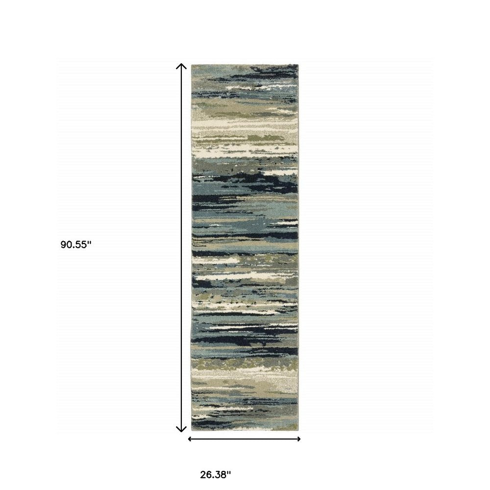 10' X 13' Blue Green Grey Light Blue And Beige Abstract Power Loom Stain Resistant Area Rug