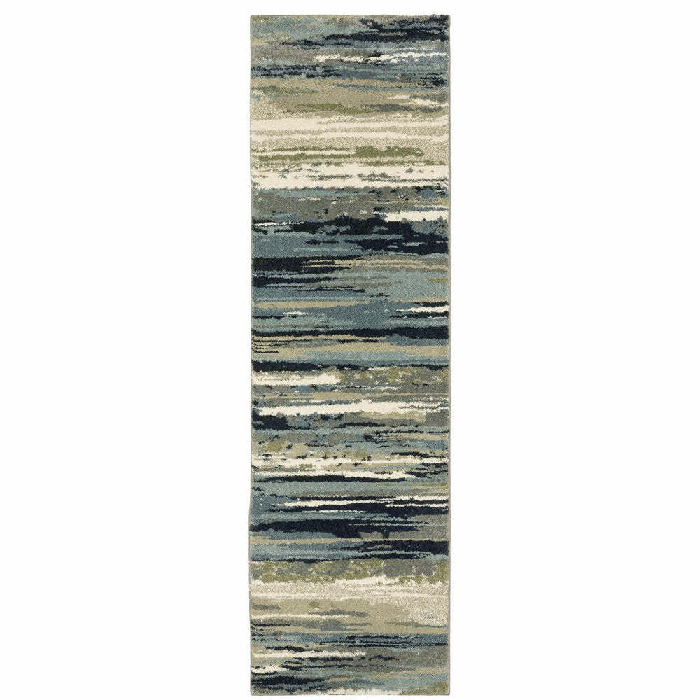 10' X 13' Blue Green Grey Light Blue And Beige Abstract Power Loom Stain Resistant Area Rug