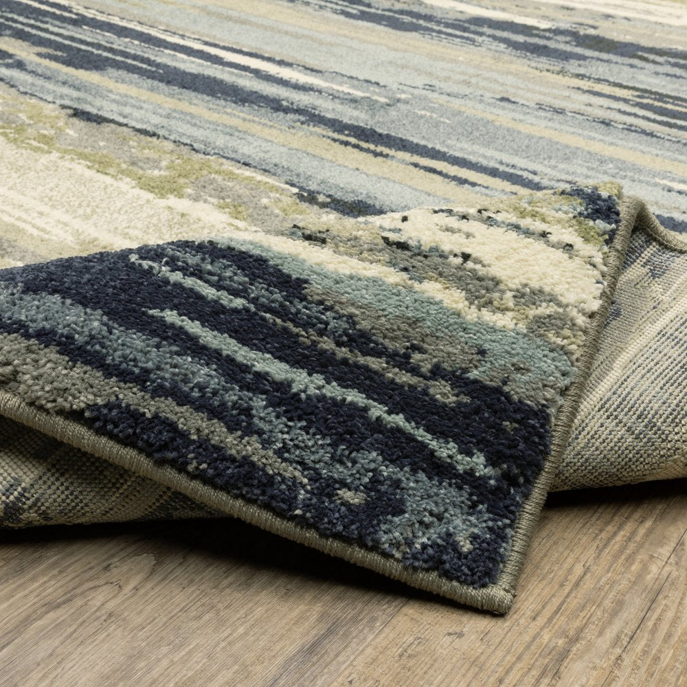 10' X 13' Blue Green Grey Light Blue And Beige Abstract Power Loom Stain Resistant Area Rug