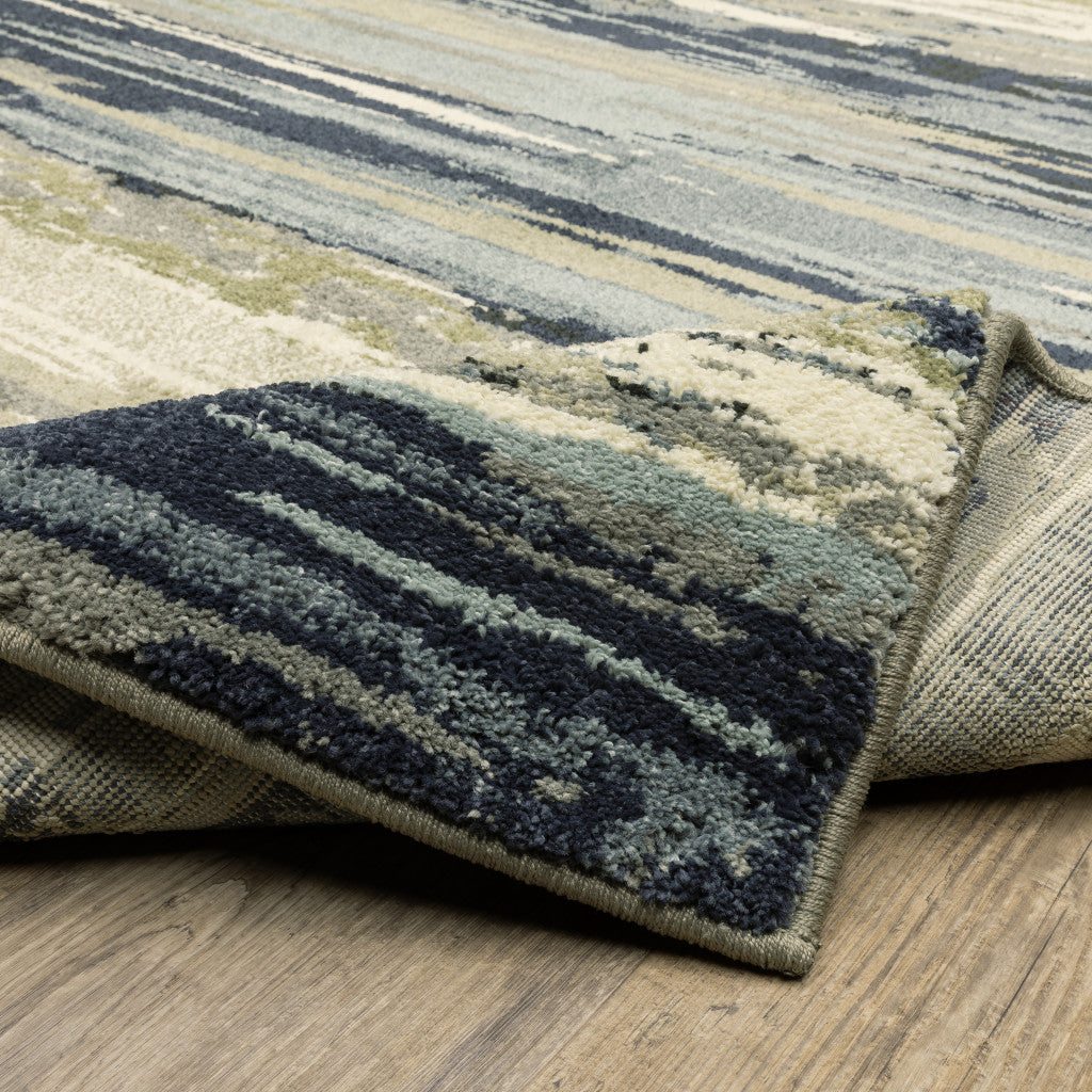 10' X 13' Blue Green Grey Light Blue And Beige Abstract Power Loom Stain Resistant Area Rug