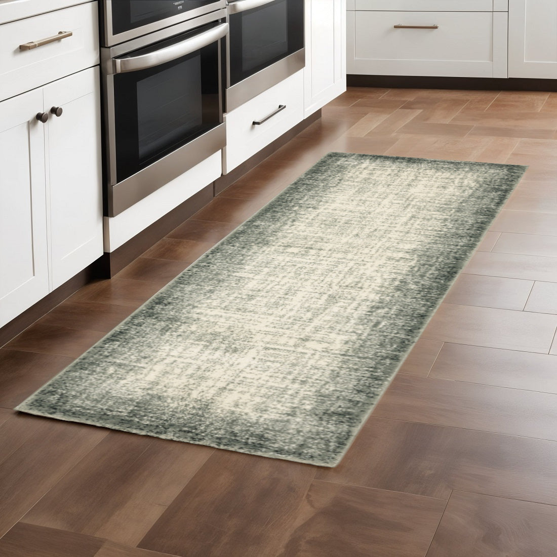10' X 13' Grey Beige And Blue Power Loom Stain Resistant Area Rug