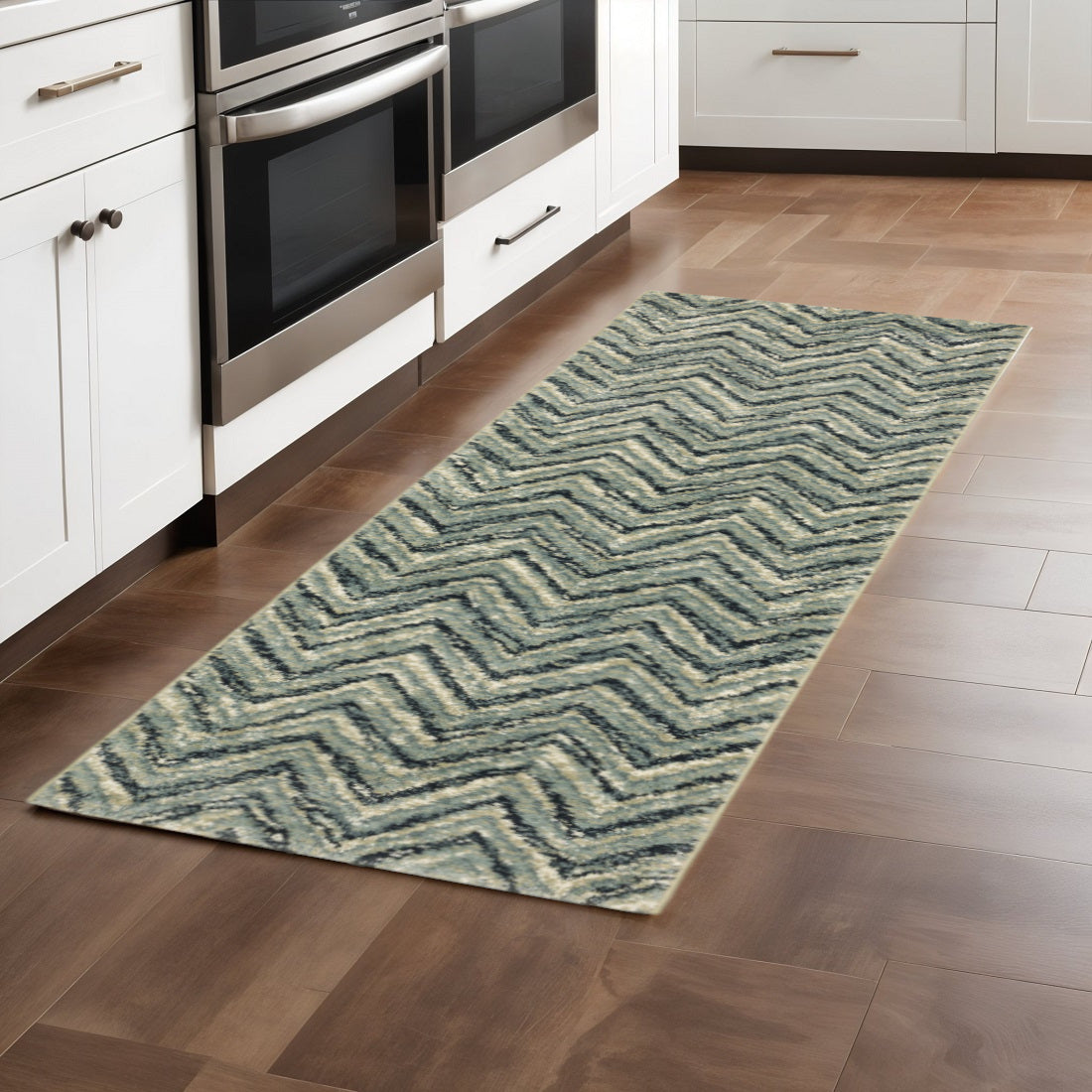 10' X 13' Blue And Ivory Geometric Area Rug