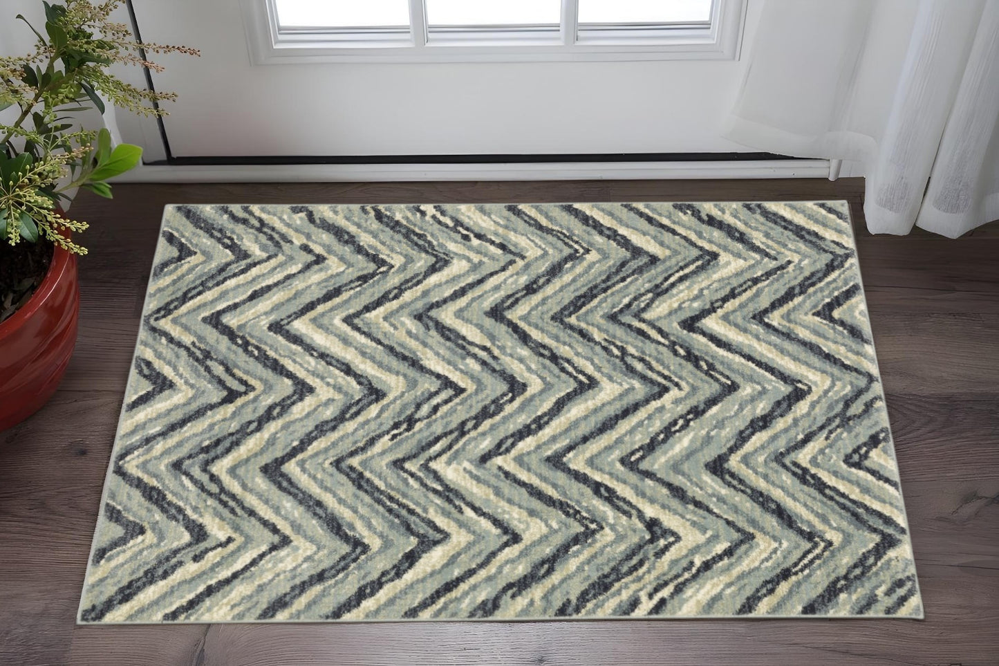 10' X 13' Blue And Ivory Geometric Area Rug