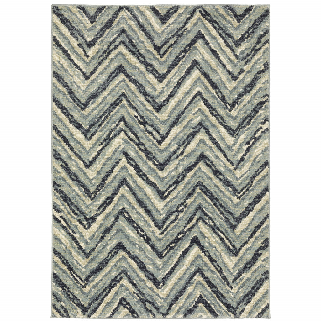10' X 13' Blue And Ivory Geometric Area Rug