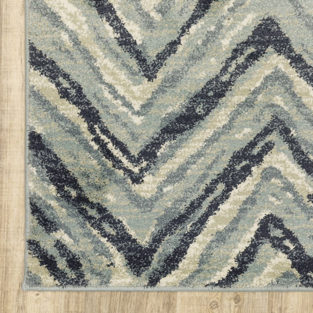 10' X 13' Blue And Ivory Geometric Area Rug
